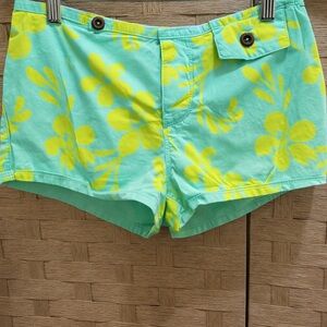 Vintage Roxy Board Shorts Y2K Surf Casual Womens Yellow Blue Micro Mini Size S